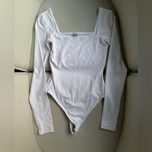 Second Skin by RD Style White Square Neck Long Sleece Bodysuit in Size XS